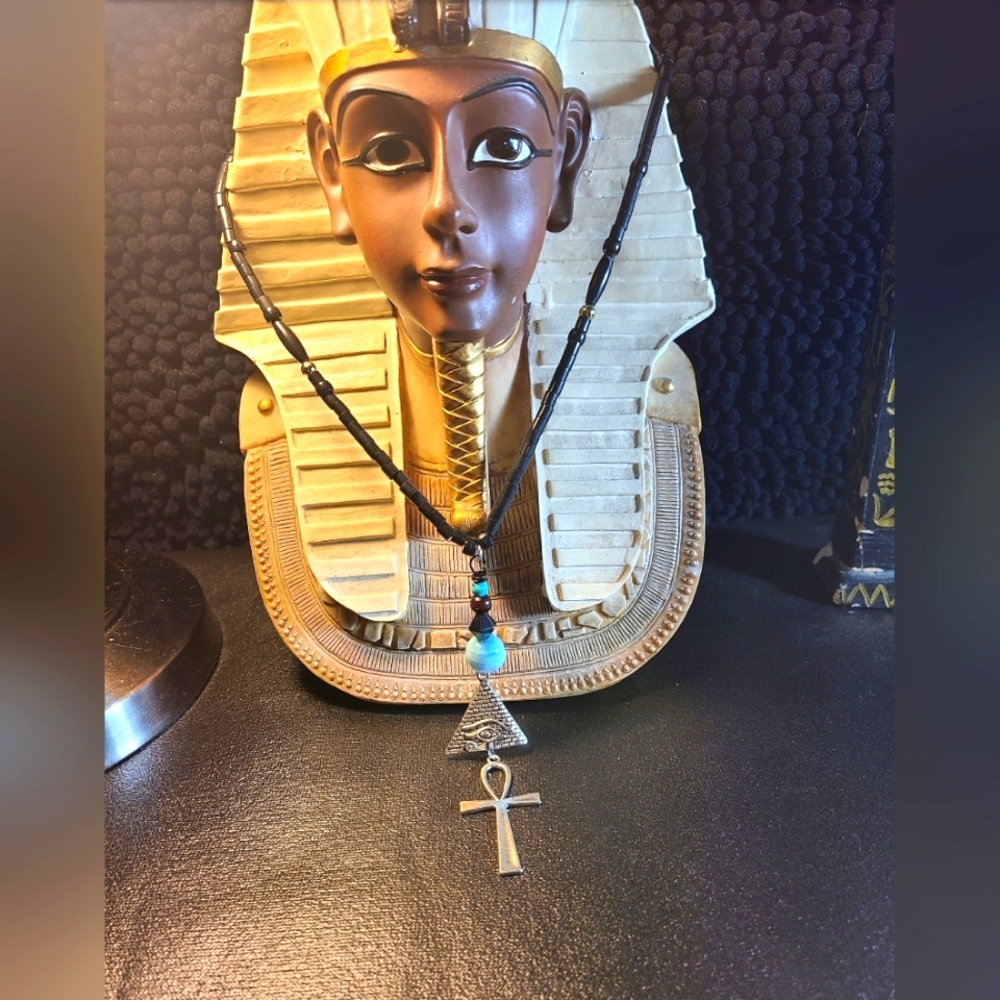 Men Ankh and eye of ra Pyramid charm Necklace